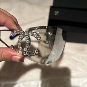CHANEL Crystal-Embellished Silver Sunglasses